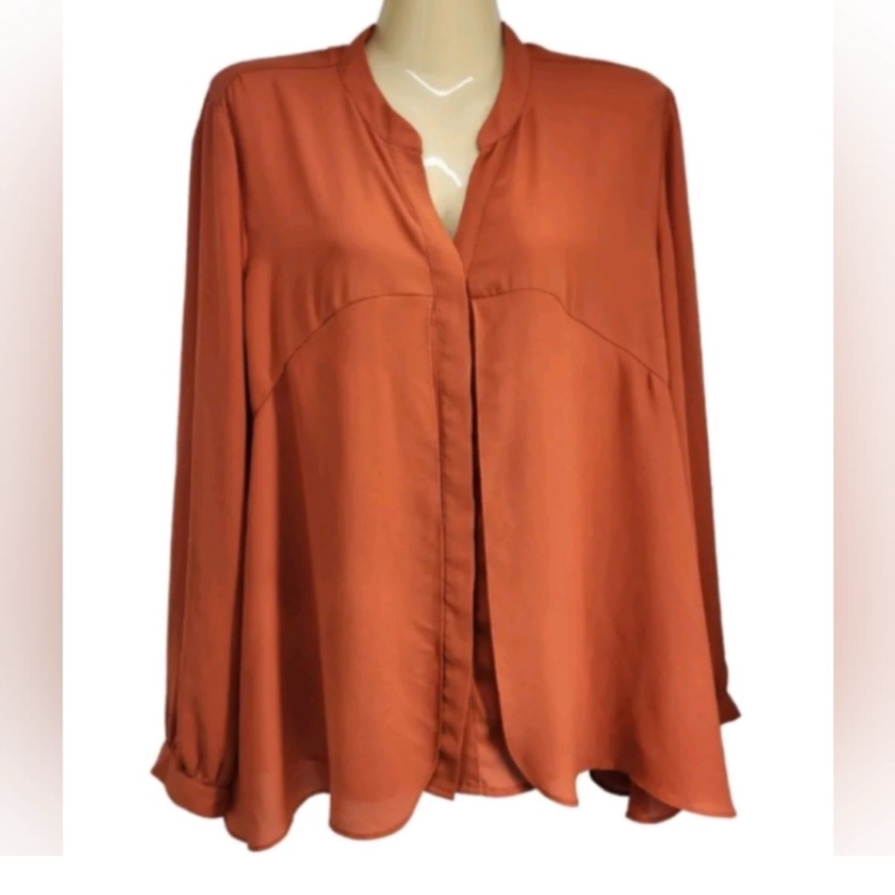 Chico's Estelle Shirt Pumpkin Orange Blouse Flowy Button Up size XL Chico 3